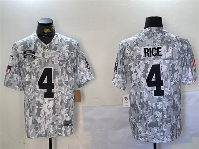 Men's Kansas City Chiefs #4 Rashee Rice 2024 F.U.S.E. Arctic Camo Salute to Service Limited Football Stitched Jersey